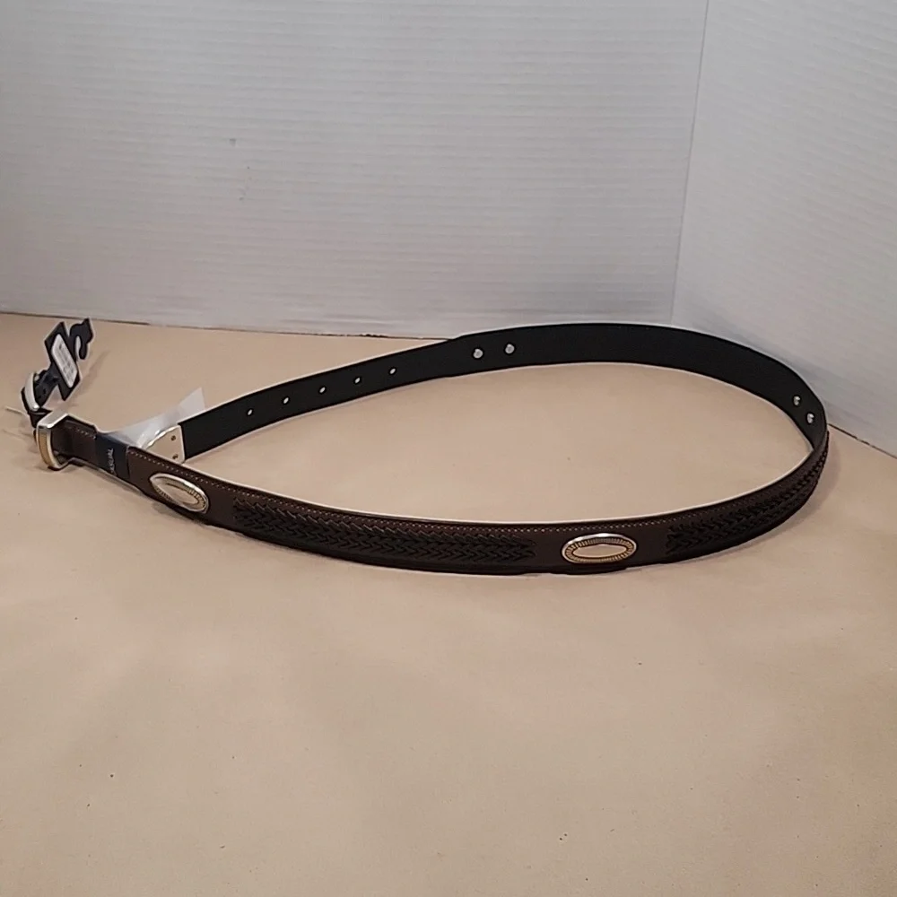 Saddlebred Tan Belt NEW with Tags, Size 36, Braided with Silver/Gold Medallions